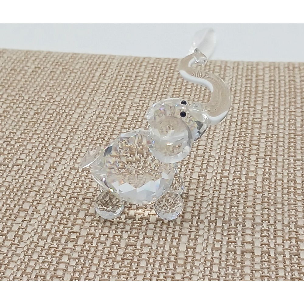Adorable Miniature Baby Elephant Crystal Zoo Figurine Trunk Up Animal